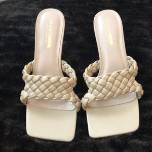 Cream 3in Braided Squared Toe Sandel